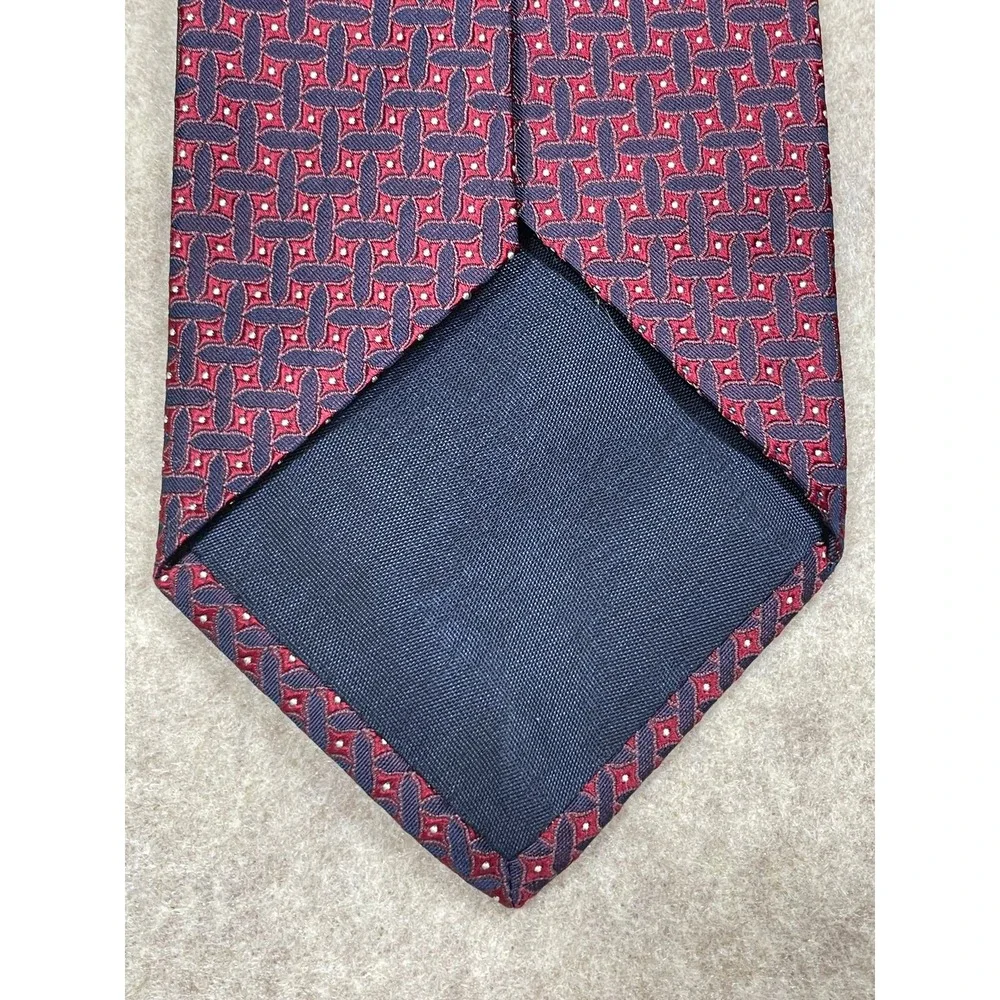 Tom James Red Blue Geometric Squares Woven Silk Necktie Neck Tie Texture USA